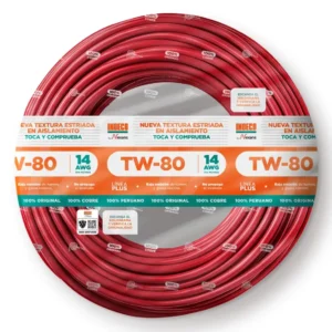 Cable TW-80 Plus 14 AWG Indeco 450/750V Rojo de 100 metros