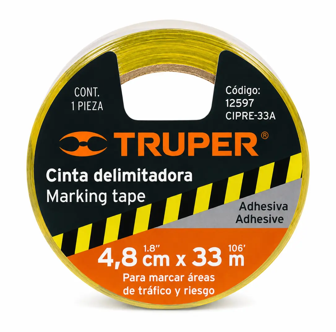 Cinta Delimitadora Adhesiva Truper Marking Tape CIPRE-33A Cód. 12597