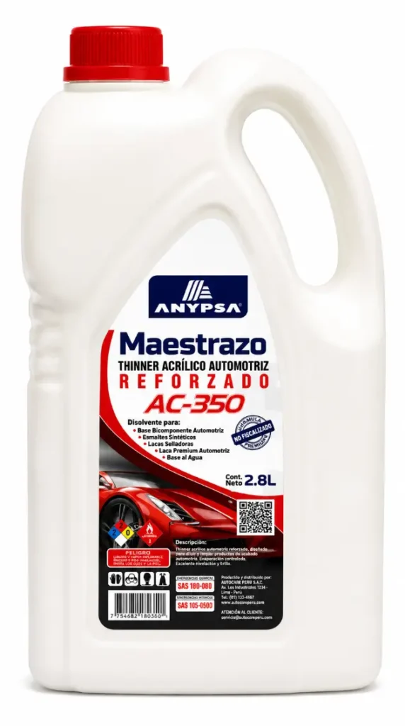 Thinner Acrílico Automotriz Reforzado Maestrazo AC-350 Anypsa de 2.8 Litros