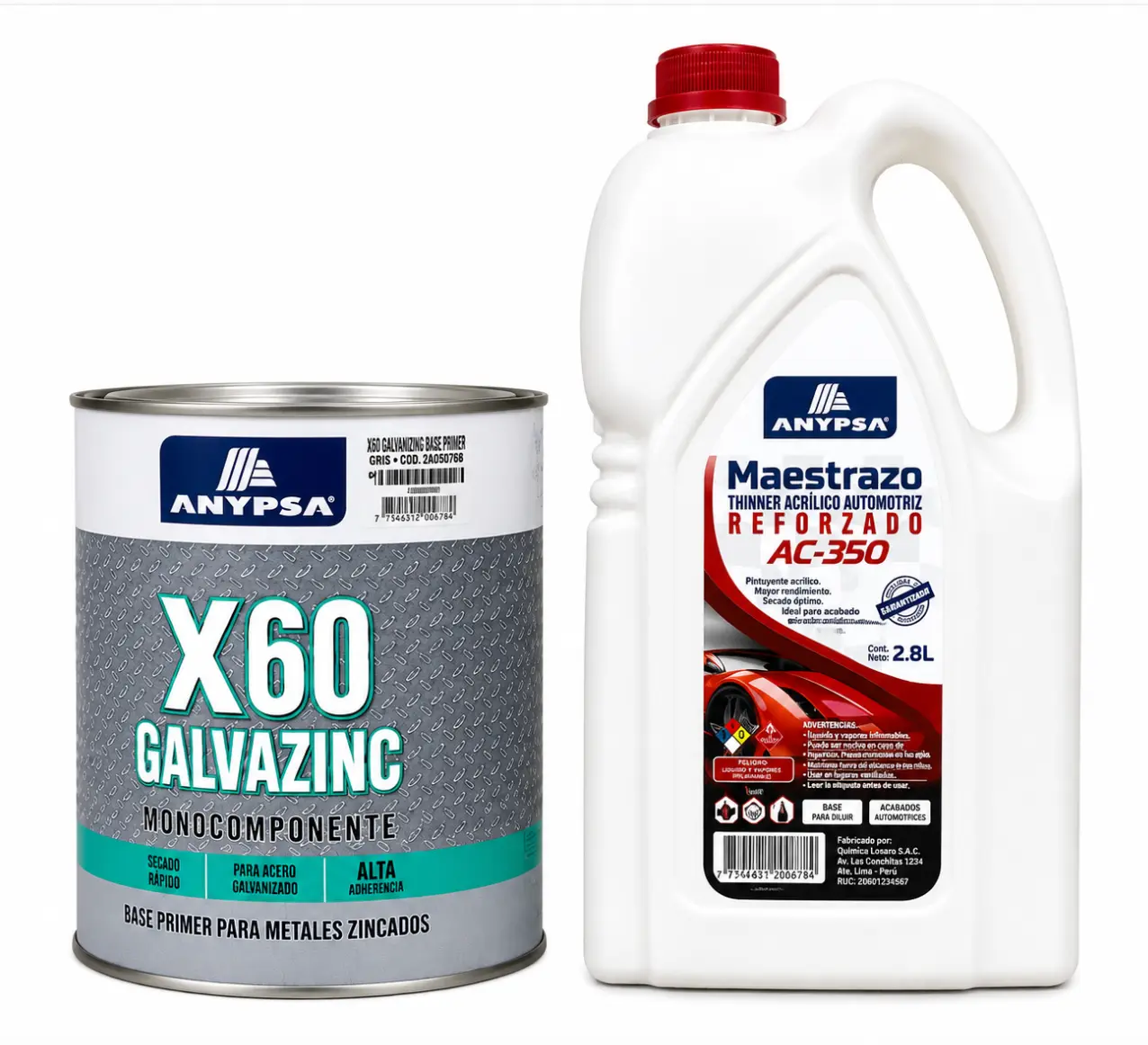 Kit X60 Galvazinc Anypsa y Thinner Acrílico Automotriz Reforzado Maestrazo AC-350