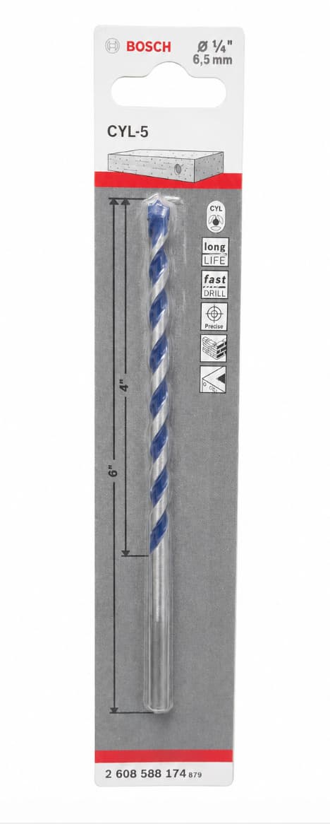 Broca para Concreto Bosch CYL-5 6.5 mm 1/4 pulgadas x 6 pulgadas