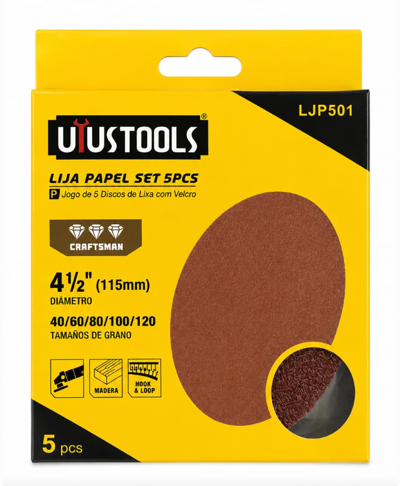 Set de Lijas con Velcro Uyustools LJP501 4 1/2 pulgadas 115 mm 5 Piezas