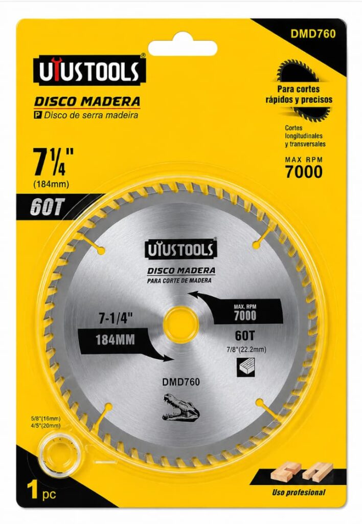 Disco para Madera Uyustools DMD760 7 1/4 pulgadas 184 mm 60 Dientes