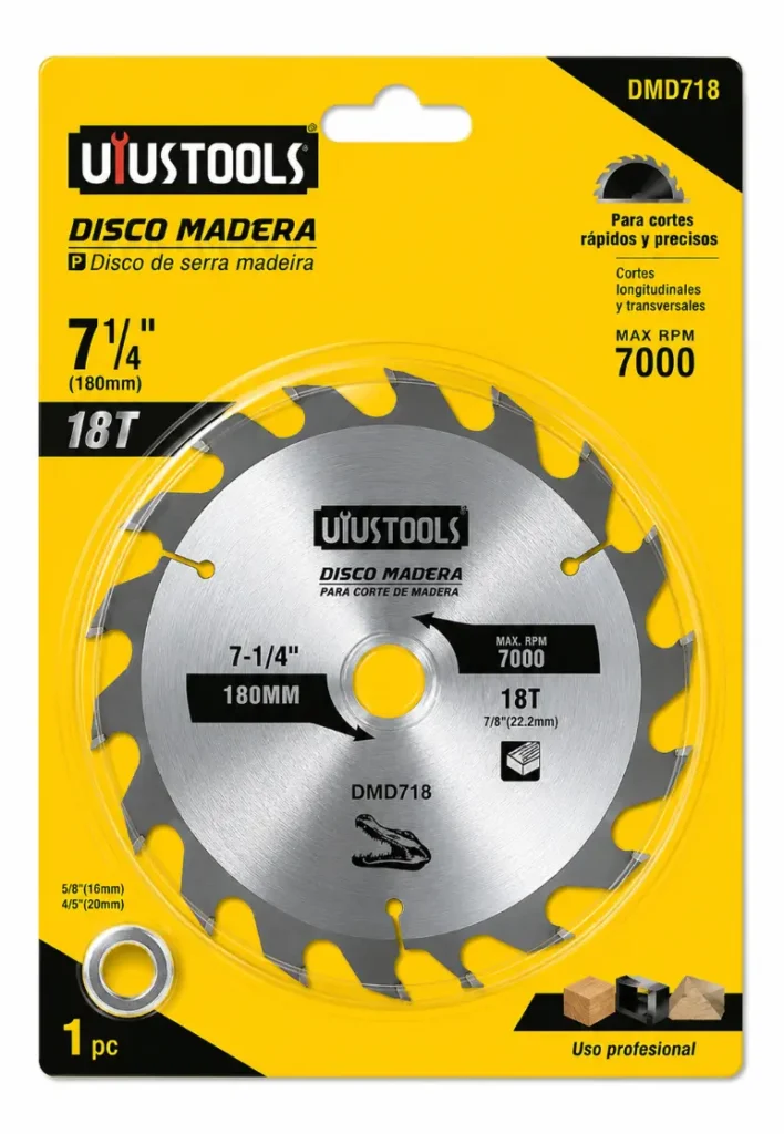 Disco para Madera Uyustools DMD718 7 1/4 pulgadas 180 mm 18 Dientes