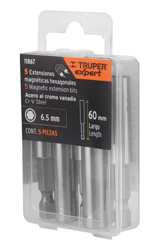 Extensiones Magnéticas Hexagonales Truper 1/4" x 60 mm 5 Piezas Cód. 11867