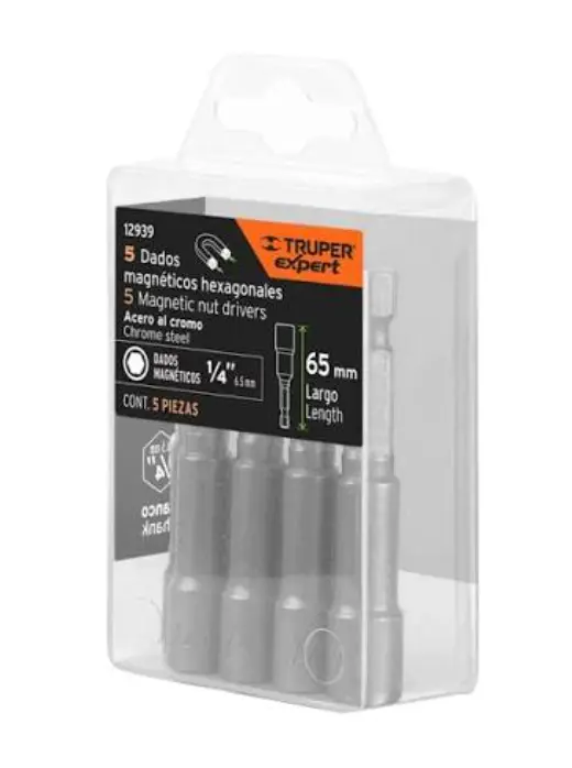 Dados magnéticos hexagonales Truper PUDE-9025 1/4" 5 Piezas Cód. 12939