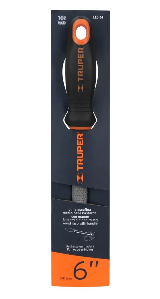 Lima Escofina Media Caña Bastarda con Mango Comfort Grip Truper 6" LES-6T Cód. 15319