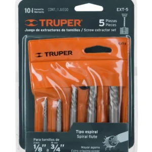 Juego de Extractores de Tornillos Truper EXT-5 Tipo Espiral 5 Piezas Cód. 14512