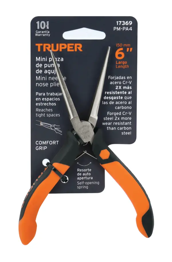 Mini Pinza de Punta de Aguja Truper PM-PA4 6 Pulgadas Comfort Grip Cód. 17369