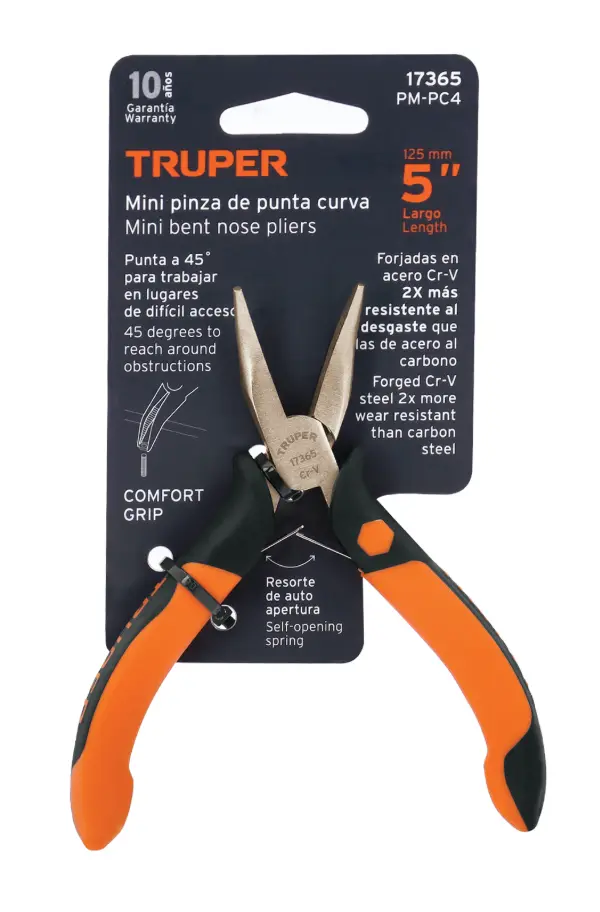 Mini Pinza de Punta Curva Truper PM-PC4 5 Pulgadas Comfort Grip Cód. 17365