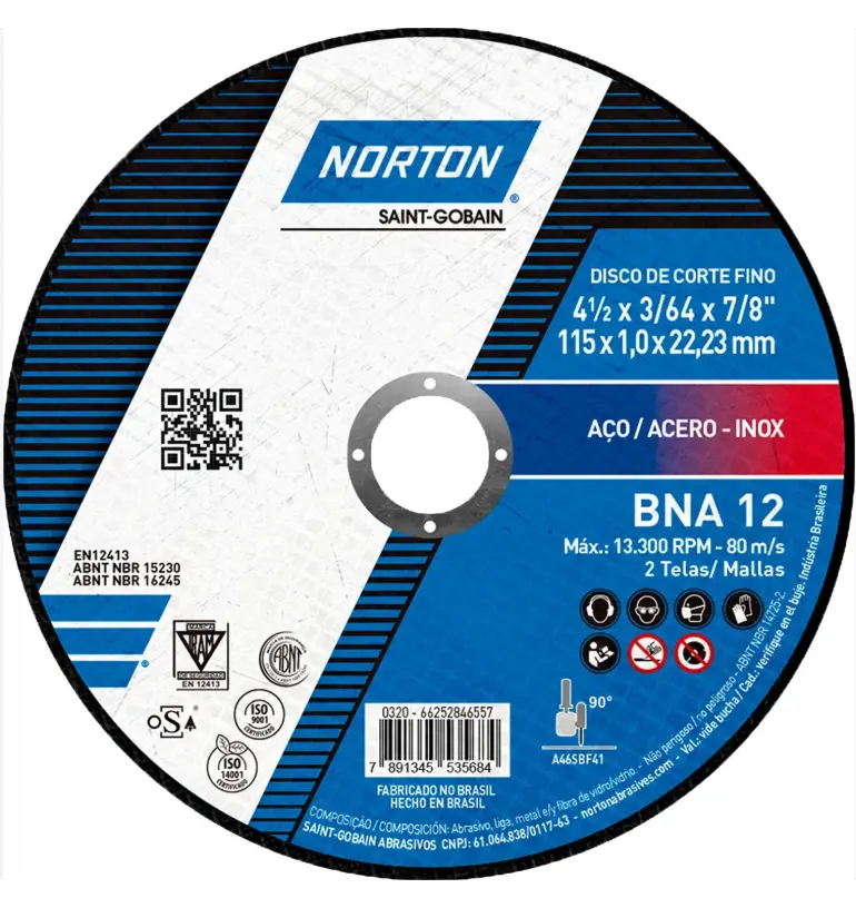 Disco de Corte Fino Norton BNA 12 4 1/2 x 3/64 x 7/8 Pulgadas