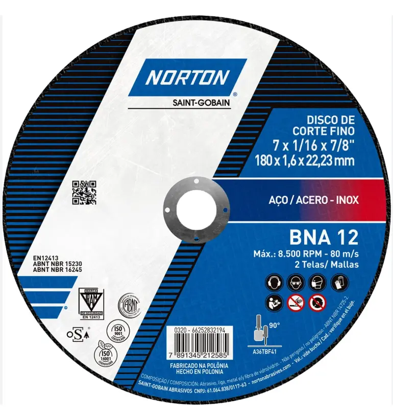 Disco de Corte Fino Norton BNA 12 7 x 1/16 x 7/8 Pulgadas