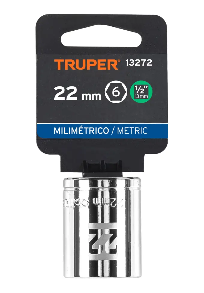 Dado Métrico Truper 22 mm x 1/2 Pulgada 6 Puntas Cód. 13272