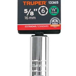 Dado Largo Estándar Truper 5/8 Pulgadas x 1/2 Pulgada 6 Puntas Cód. 13365