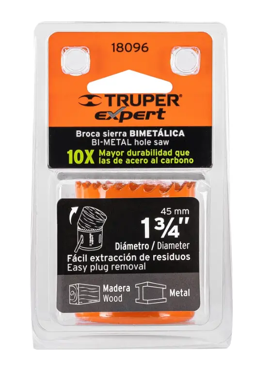 Broca Sierra Bimetálica Truper Expert 1 3/4 Pulgadas 45 mm Cód. 18096
