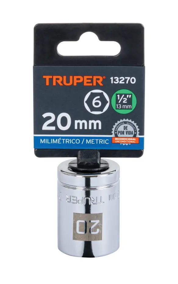 Dado Métrico Truper 20 mm x 1/2 Pulgada 6 Puntas D-1220-M Cód. 13270