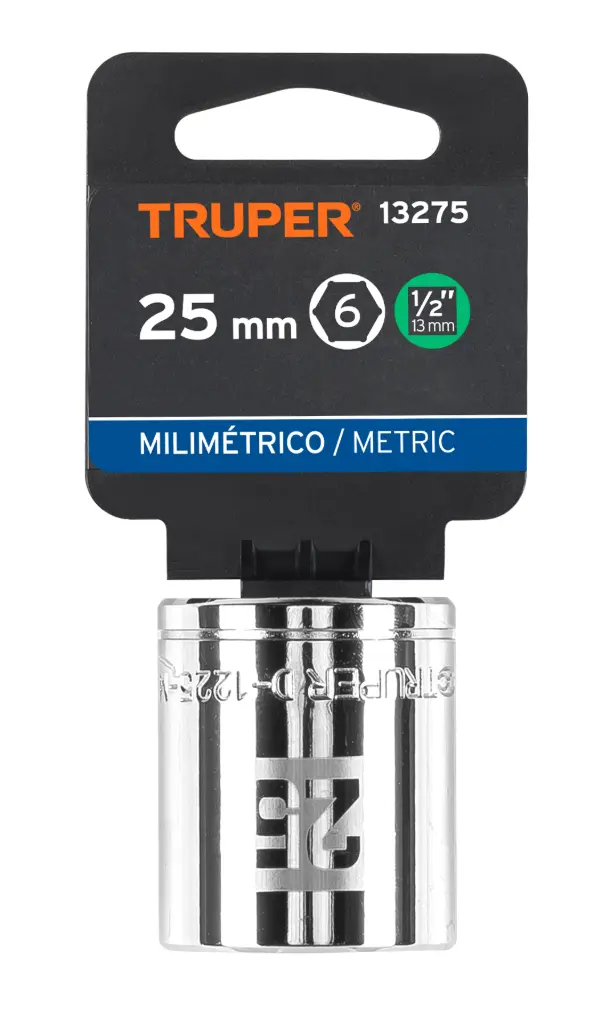 Dado Métrico Truper 25 mm x 1/2 Pulgada 6 Puntas D-1225-M Cód. 13275