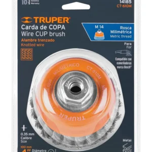 Carda Copa Truper CT-610M 4 Pulgadas Alambre Trenzado Fino Eje M14 Cód. 14185