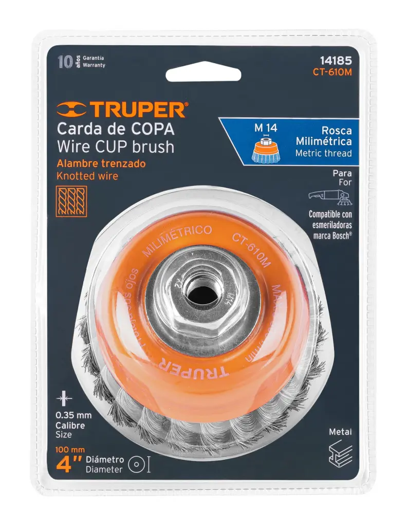 Carda Copa Truper CT-610M 4 Pulgadas Alambre Trenzado Fino Eje M14 Cód. 14185