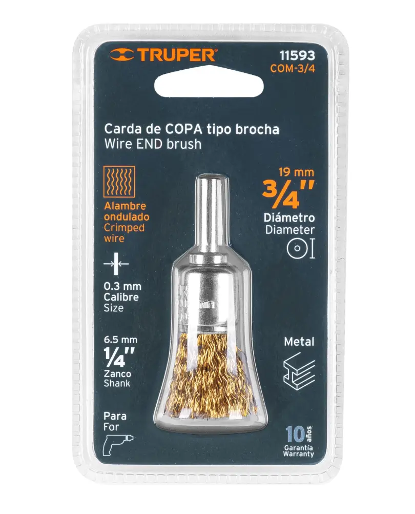 Carda Tipo Brocha Truper 3/4 Pulgadas Alambre Grueso para Taladro COM-3/4 Cód. 11593