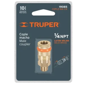 Cople Rápido de Latón Macho Truper 1/4 Pulgada NPT COPLE-MA-1/4 Cód. 19085