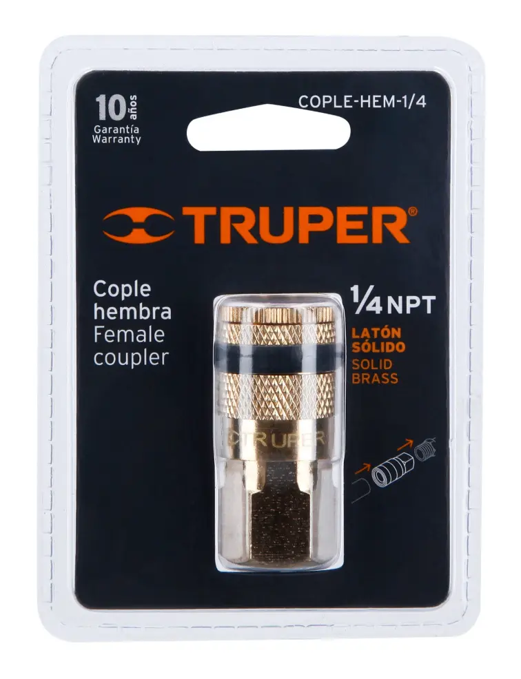Cople Rápido de Latón Hembra Truper 1/4 Pulgada NPT COPLE-HEM-1/4 Cód. 19084