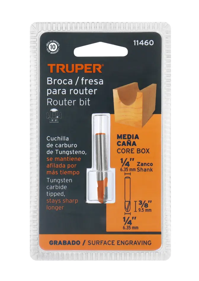 Broca para Router Truper 1/4 Pulgada Media Caña BROU-MC1/4 Cód. 11460