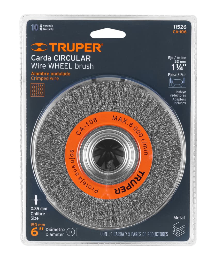 Carda de Alambre Ondulado Truper 6 x 1 1/8 Pulgadas para Esmeril CA-106 Cód. 11526