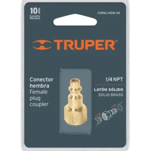 Conector Rápido de Latón Hembra Truper 1/4 Pulgada NPT CORAL-HEM-1/4 Cód. 19082