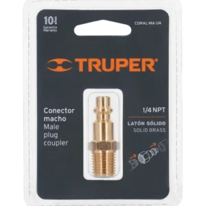 Conector Rápido de Latón Macho Truper 1/4 Pulgada NPT CORAL-MA-1/4 Cód. 19083