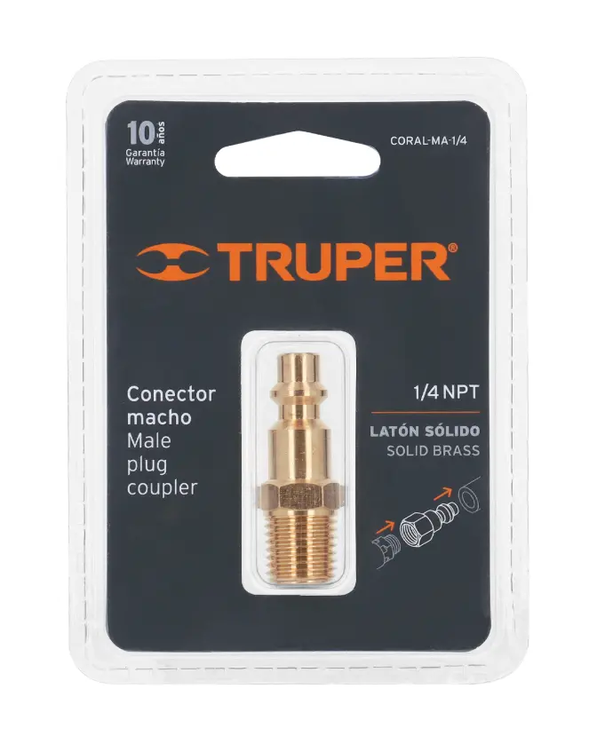 Conector Rápido de Latón Macho Truper 1/4 Pulgada NPT CORAL-MA-1/4 Cód. 19083