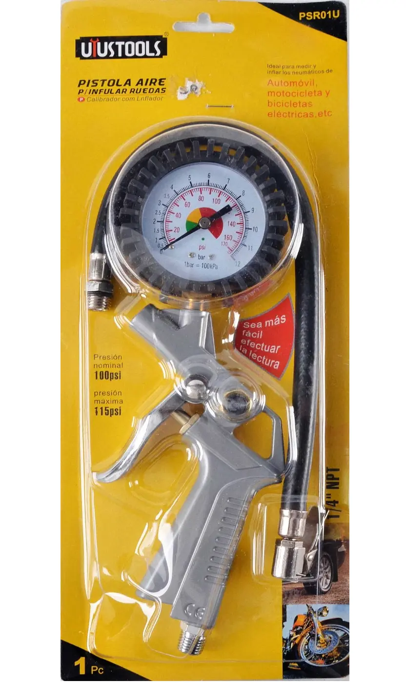 Pistola de Aire para Inflar Ruedas Uyustools PSR01U con Manómetro