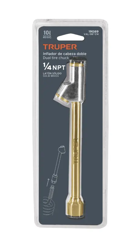 Inflador de Cabeza Doble Truper 1/4 Pulgada NPT VAL-INF-1/4 Cód. 19089