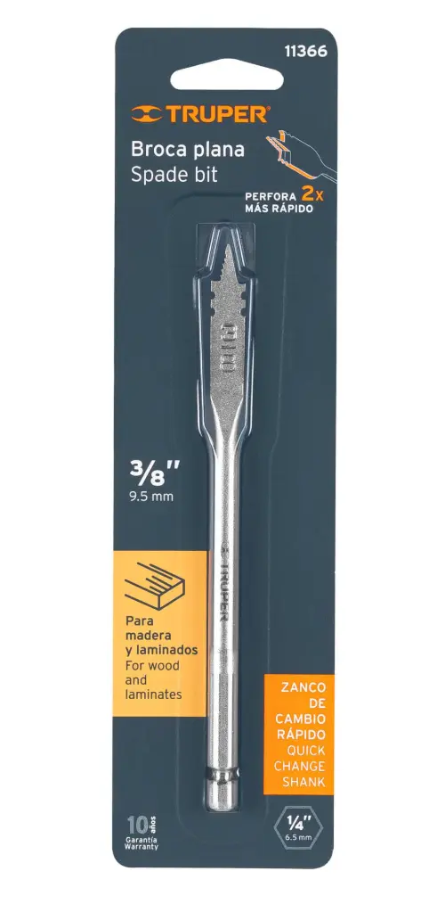 Broca Plana para Madera Truper 3/8 Pulgada BPT-3/8 Cód. 11366