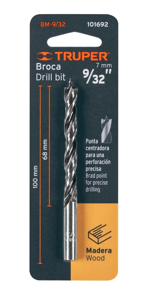 Broca para Madera con Punta Centradora Truper 9/32 Pulgada BM-9/32 Cód. 101692
