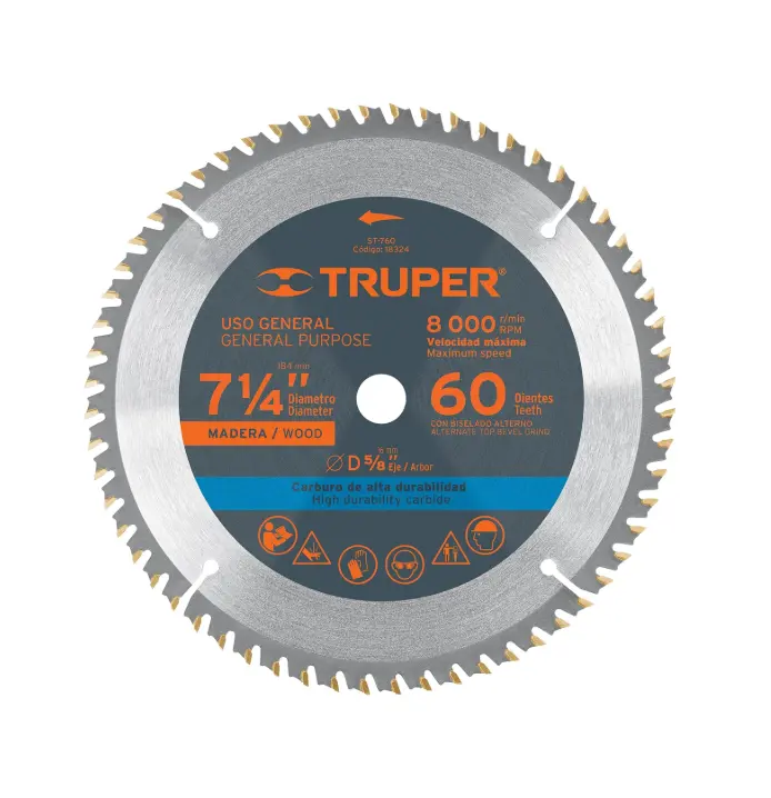 Disco Sierra para Madera 7-1/4" 60 Dientes Truper ST-760 18324