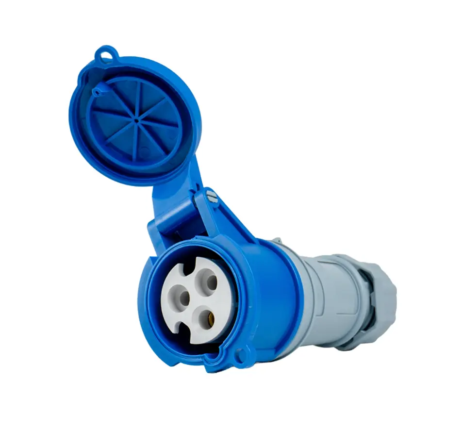 Tomacorriente Industrial 2P+T 16A 200-250V IP44 Azul y Gris
