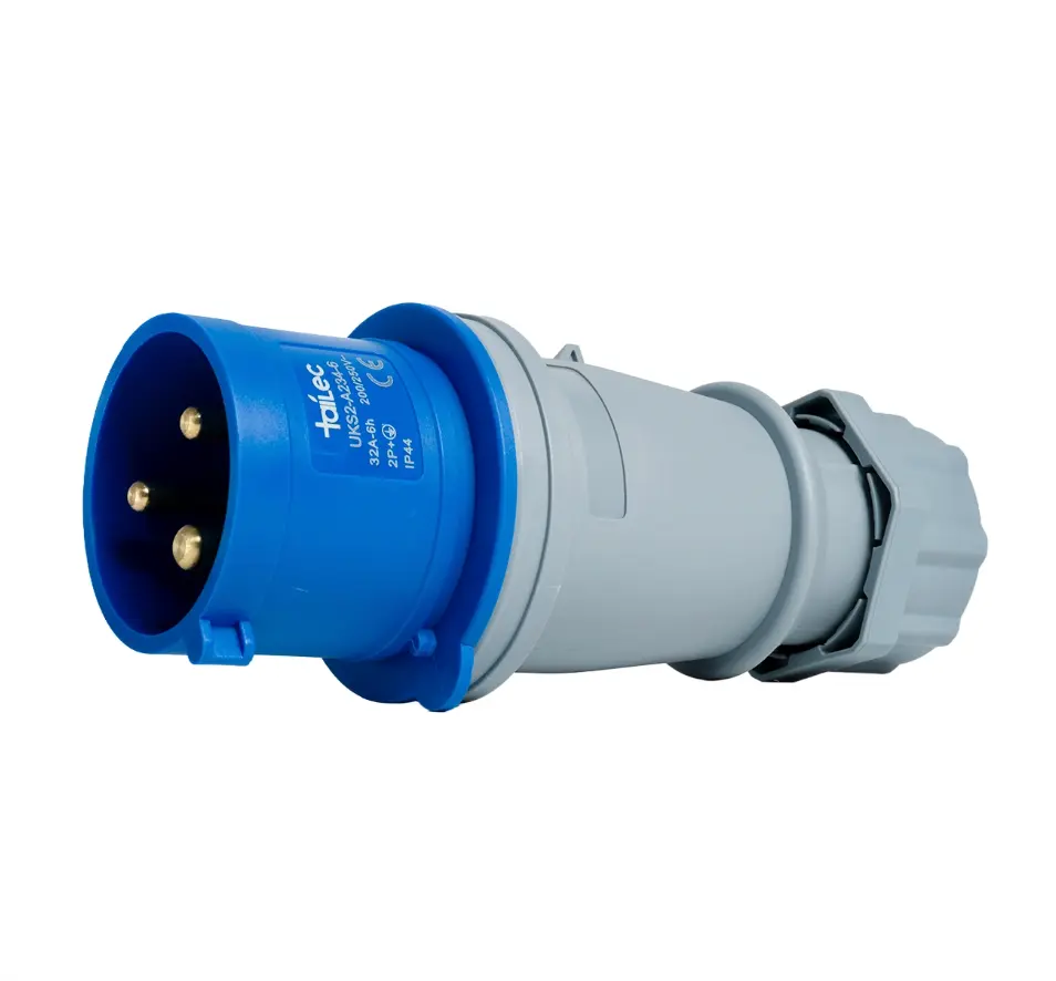 Enchufe Industrial 2P+T 32A 380-415V IP44 Azul y Gris