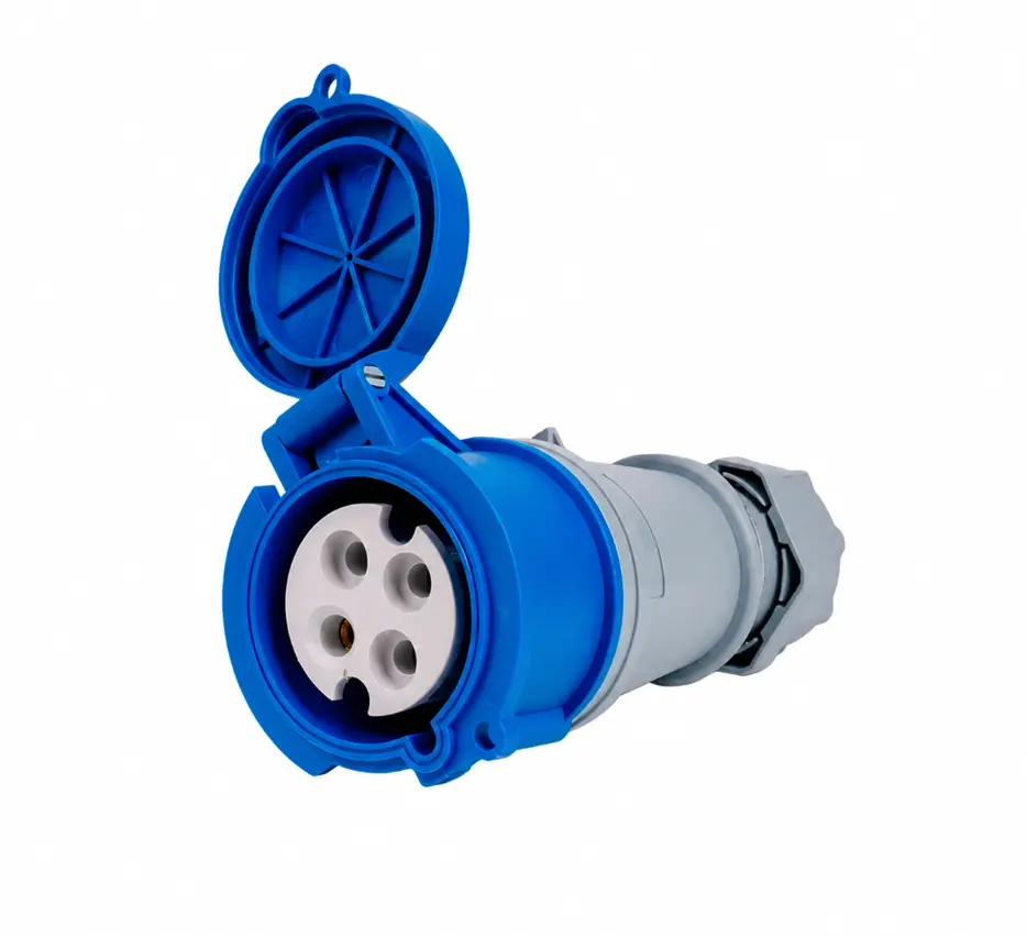 Tomacorriente Industrial 3P+T 32A 9H 380-415V IP44 Azul y Gris