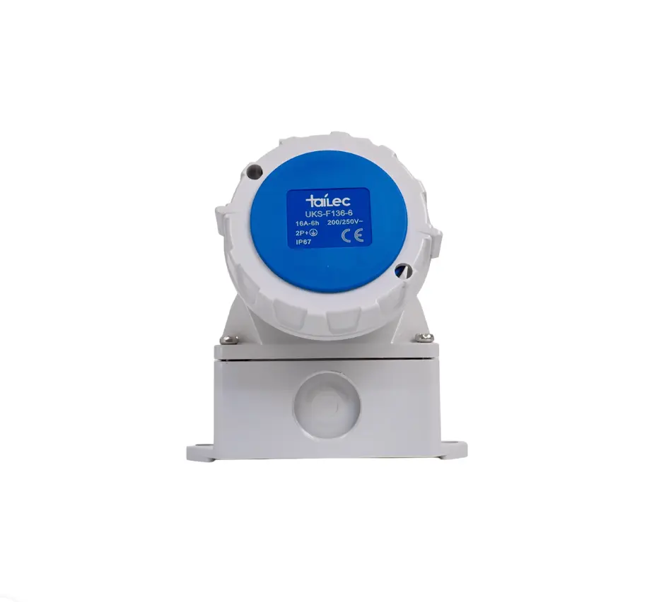 Tomacorriente Adosado 2P+T 16A 200-250V IP67 Azul