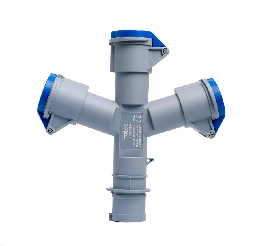 Tomacorriente Múltiple 2P+T 16A 200-250V IP44 Azul y Gris