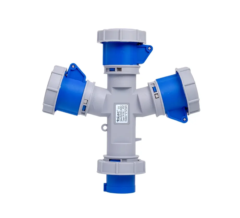 Tomacorriente Múltiple 2P+T 16A 200-250V IP67 Azul y Gris