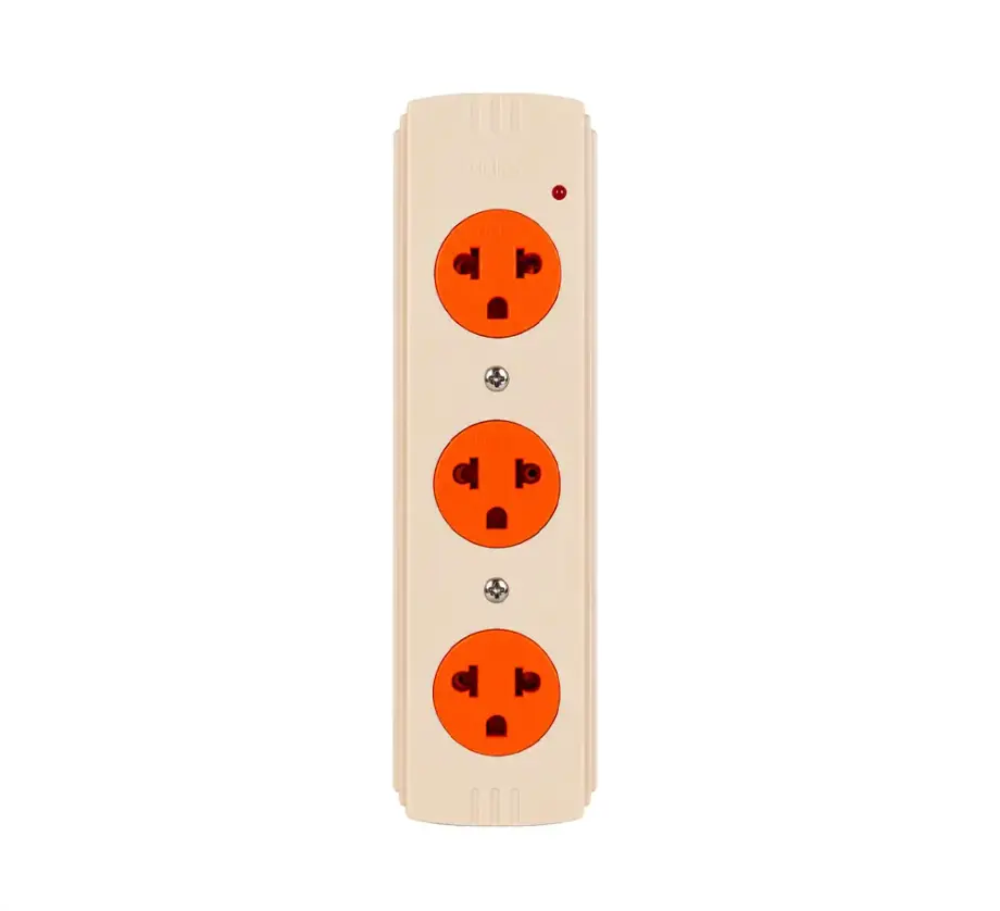Tomacorriente Triple 2P+T 25A 200-250V IP20 con Piloto Naranja y Marfil