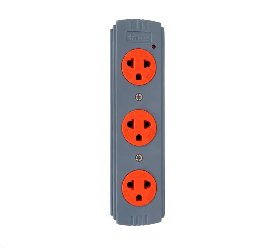 Tomacorriente Triple 2P+T 30A 200-250V IP44 con Piloto Naranja y Gris