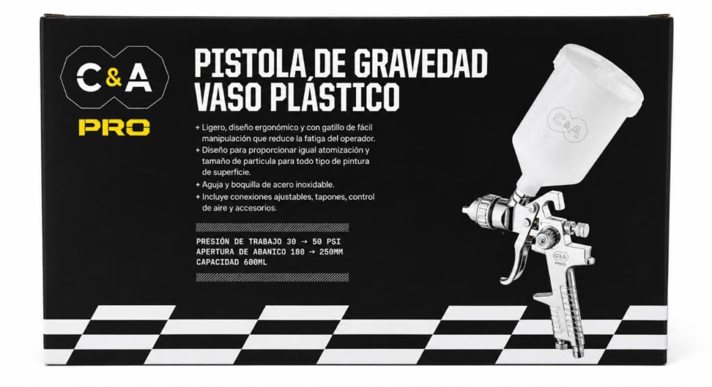 Pistola de Gravedad para Pintar C&A Pro con Vaso Plástico 600 ml