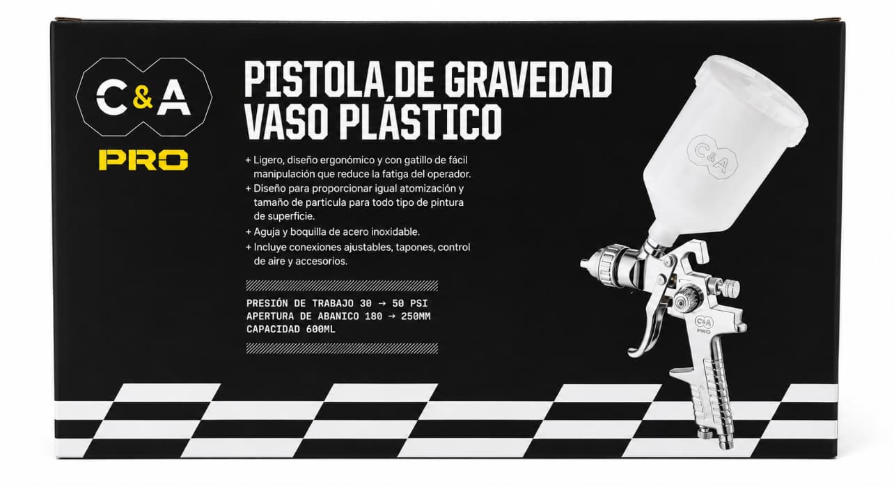Pistola de Gravedad para Pintar C&A Pro con Vaso Plástico 600 ml