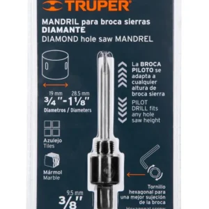 Mandril para Brocasierra Diamante con Rosca 3/8 pulgadas Truper MAND-3/8I