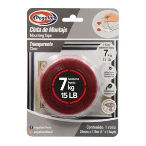 Cinta de Montaje Doble Cara Pegafan Transparente 25 mm x 1.5 m