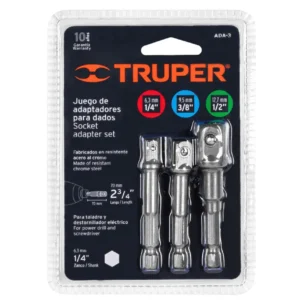 Juego de 3 Adaptadores para Dados Truper 1/4 3/8 y 1/2 pulgadas ADA-3 Código 10752