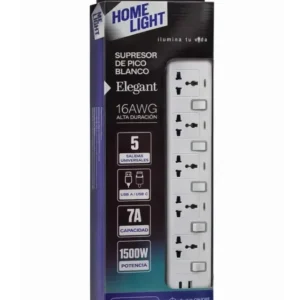 Supresor de Pico Blanco Elegant Home Light 5 Tomas USB 5 Metros 16 AWG